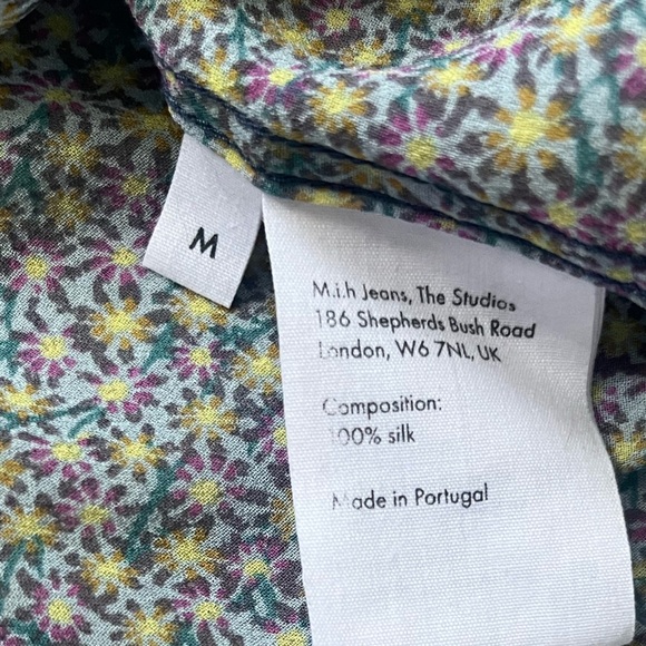 M.i.h. Jeans 100% Silk Long Sleeve Purple Yellow Floral Button Down Shirt Size M - Picture 5 of 7